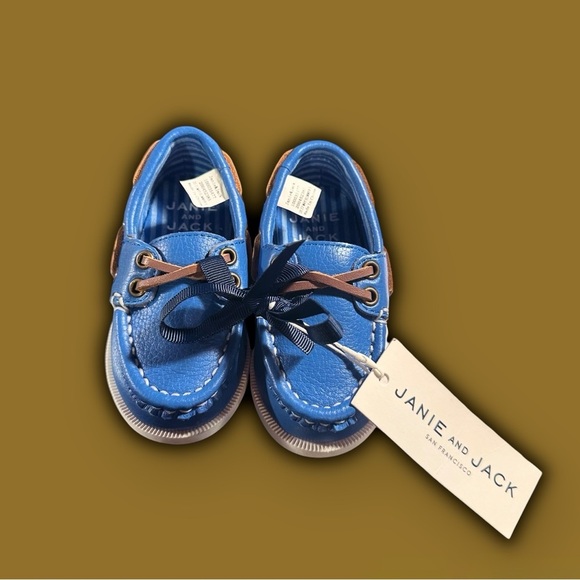 NWT Janie and Jack Cornflower Blue Leather Toddler Loafers Size 4 - Picture 1 of 7